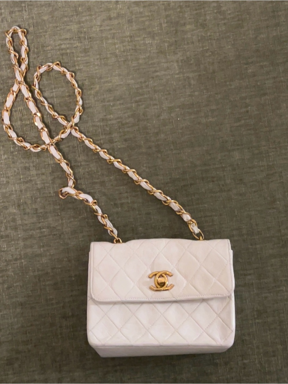 CHANEL Quilted Cream Mini Flap Bag with Gold Chain